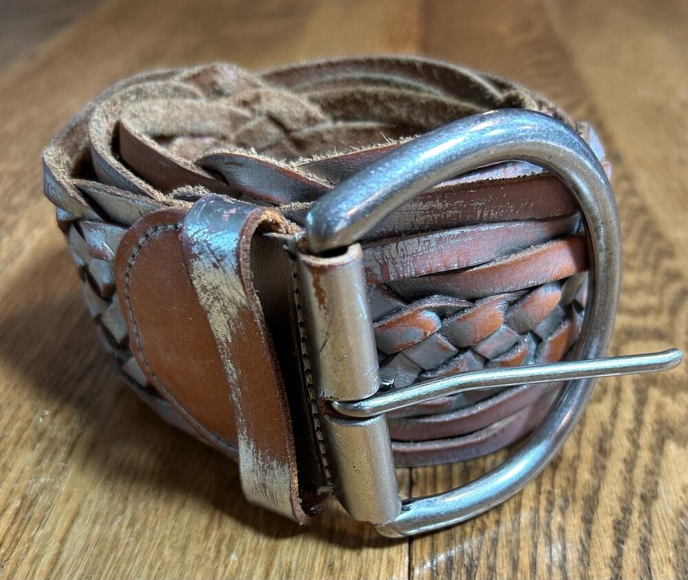 Express Sliver Leather Wide Woven Belt Sz M